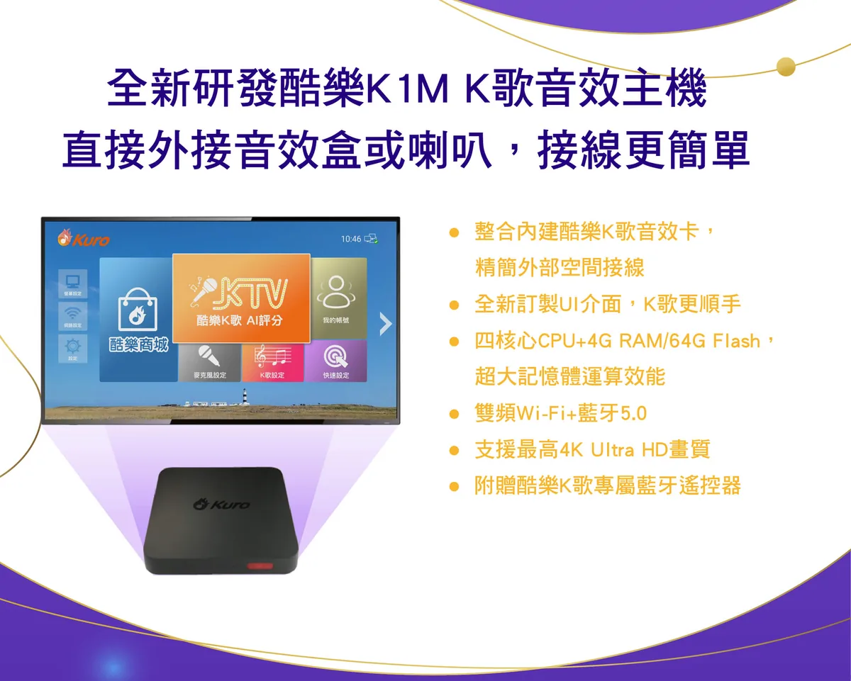 酷樂 K1M K歌音效主機與電視K歌介面
