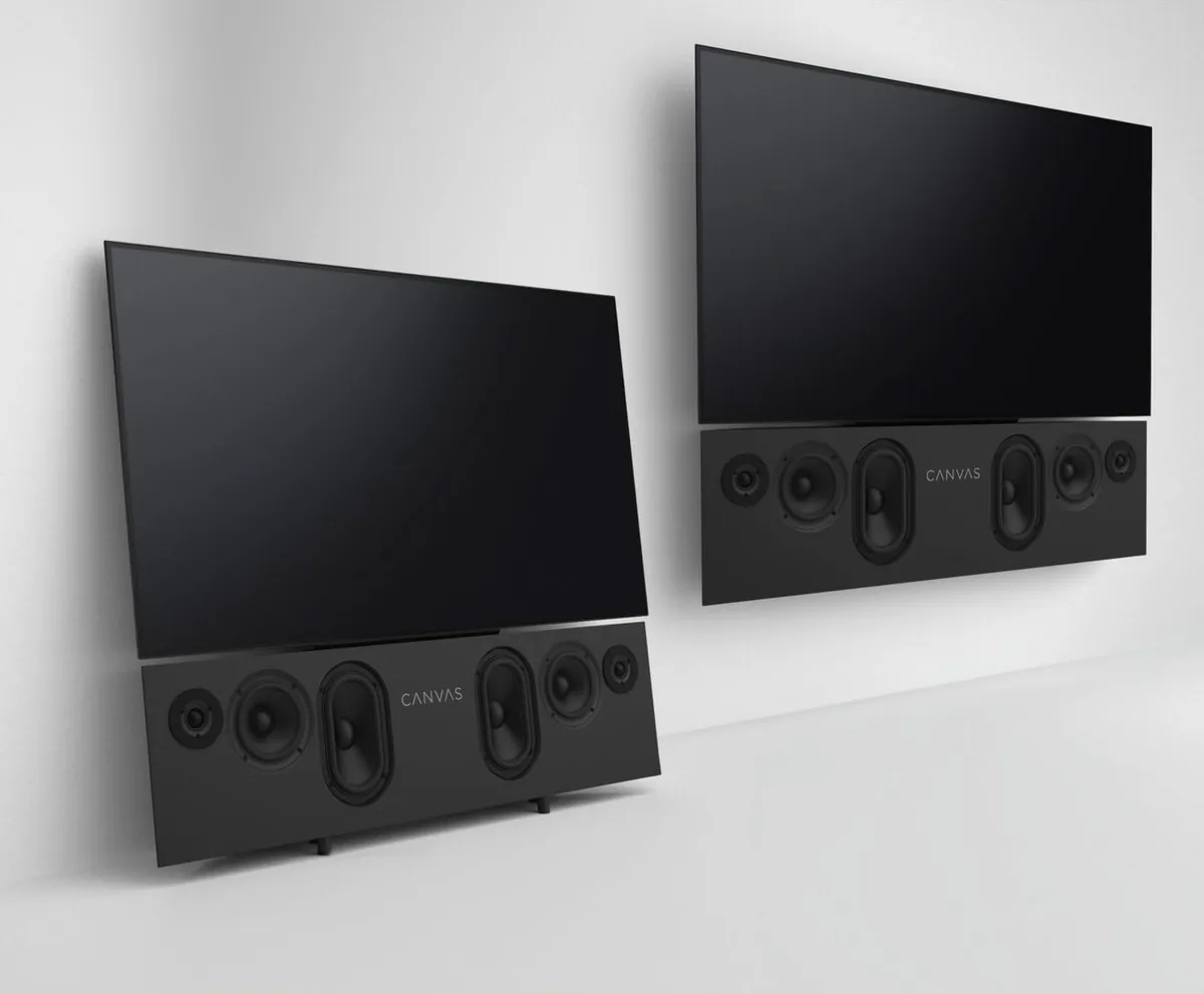 CANVAS HiFi 通用電視掛架，電視直接安裝在一體式音響上方